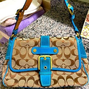 Coach shoulder satchel blue and tan purse. Used